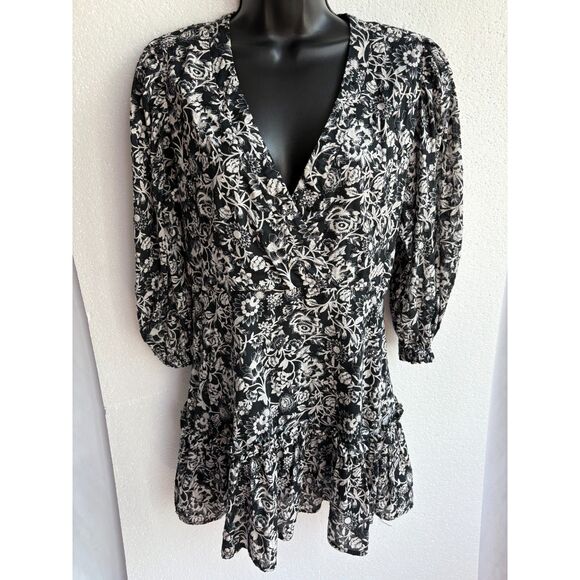 Olivaceous NWT Floral Cottagecore Mini Flare Dress Puff Sleeve Coquette Girly L - Picture 1 of 11